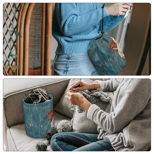 Image of Sellikakes Yarn Bag, Yarn Cat Knitting Crochet Bag Organizer Portable Crochet Storage Bag Yarn Holder Store Crocheting Project Needles Sewing Accessories