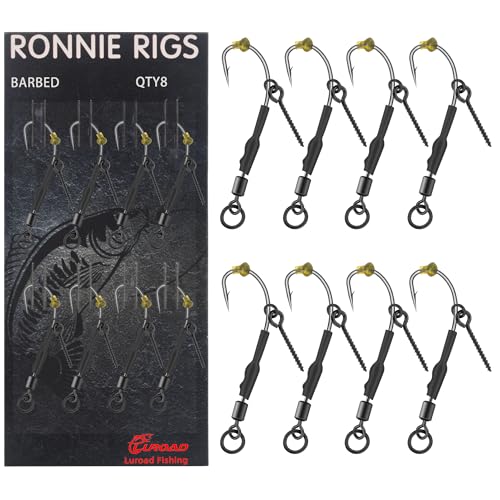 Luroad Lot de 8 Ronnie Rigs avec Vis – Hameçons Courbés avec Ardillon, Revêtus de Téflon pour la Pêche à la Carpe avec des Montages Hair Rigs(Taille 4)