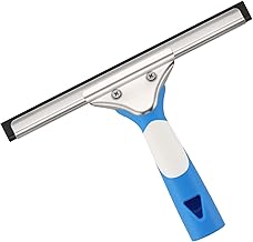 Professional Window Squeegee 10IN, Stainless Steel Wiper with Silicone Squeegee + Rubber Grip Handle, Window Cleaning Equipment for Bathroom Shower Glass Door Mirror Tile Kitchen Car