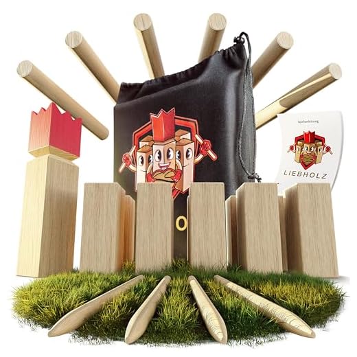 Liebholz® Original Kubb Wikinger Wurfspiel [TESTSIEGER] inkl. Tragebeutel & Spielanleitung - hochwertiges Schwedenschach aus FSC Gummibaumholz - Robustes Wikingerspiel für draußen, XL Schwedenspiel