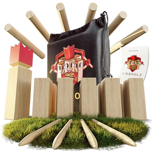 Liebholz® Original Kubb Wikinger Wurfspiel [TESTSIEGER] inkl. Tragebeutel & Spielanleitung - hochwertiges Schwedenschach aus FSC Gummibaumholz - robustes Wikingerspiel für draußen, Schwedenspiel Gr. L