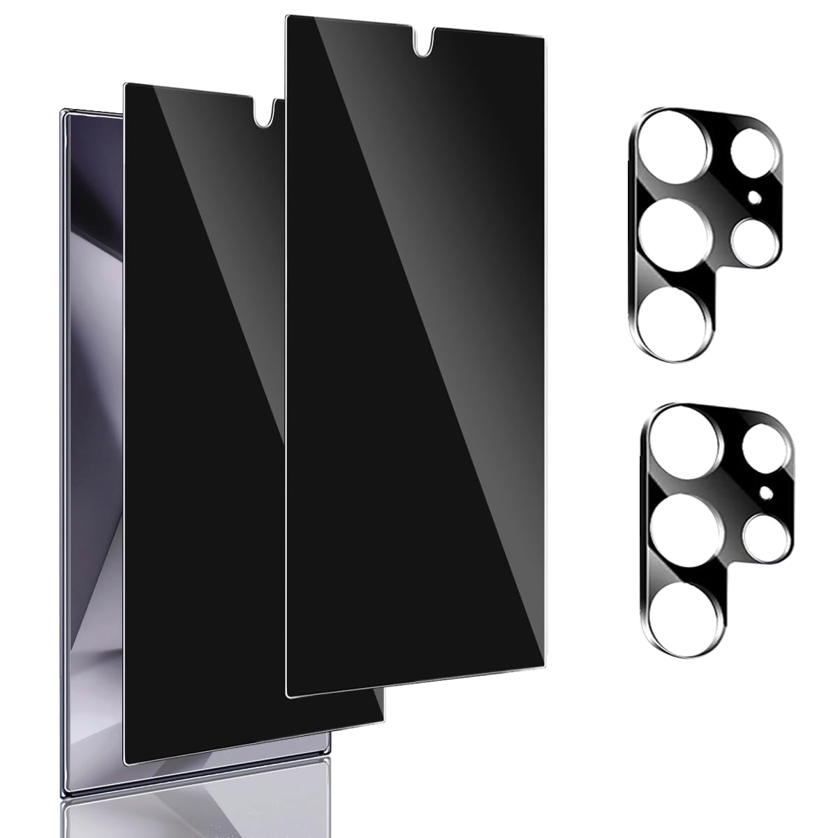 Tamoria Compatible for Samsung Galaxy S24 Ultra Privacy Screen Protector and Camera Lens Protector Support Fingerprint Unlock 9H Tempered Glass Black Anti-spy Screen Protector Film 2+2 Pack