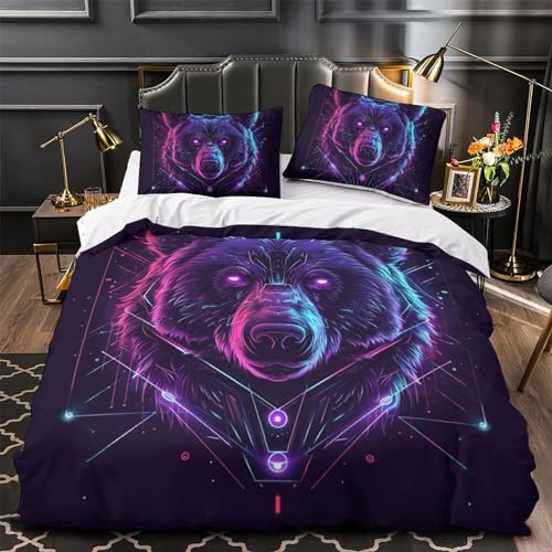 Housse de couette ours 3D de qualité supérieure en microfibre lit double 3Pcs - 4