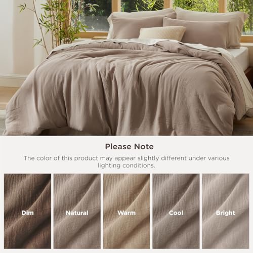Image of Bedsure Cooling Muslin Cotton Duvet Cover King Size - Cotton Blend Rayon Derived from Bamboo Duvet Covet Set for Hot Sleepers - Ultra-Soft & Breathable & Lightweight Bedding Set (Khaki, 104 inchx90 inch)