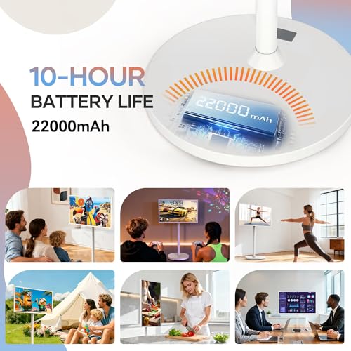 Image of Bisprico 32 Inch UHD 4K Portable Smart TV on Wheels, Qualcomm Snapdragon 710 CPU, Built-in 8-10H Battery, 8+128GB, Android 14 OS Touch Screen Monitor, 8MP Camera, Full Swivel Rotation, Remote Control