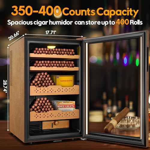 Image of 70L Upgraded Electric Humidor with Leather, 400 Counts Large Capacity,Thermostatic Electric Cooler Cabinet with Digital LED Screen, Safety Lock,Smart Humidity & Temp Control, Gifts for Men