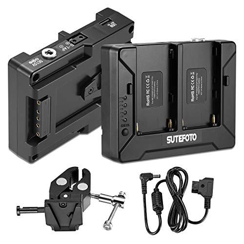 NP Battery Plate Adapter with D-TAP Output for Sutefoto P80 and P80RGB Light Compatible for NP-F Series Battery(NP-F550 F750 F970)+ V-Mount Clamp