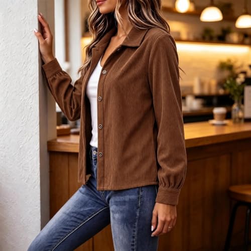 Womens Winter Jackets 2026 Corduroy Shacket Women Button Down Long Sleeve Casual Office Shirt Jacket 10 Piece Capsule Wardrobe 2026 Brown S Chaquetas para Mujer - image 7