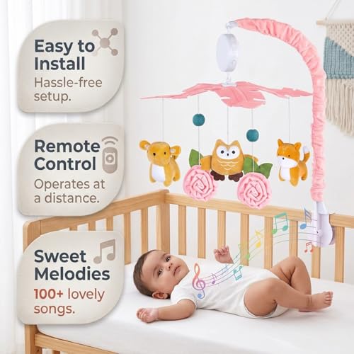 Image of SNOWIE SOFT Baby Crib Mobile with Music and Lights Starlight Projection, Remote Control Nursery Mobile for Infant Sleep Support