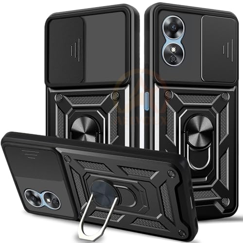 Image of Armor Bumper Back Cover Case for Oppo A17 Rotating Camera Cover, Ring Holder & Kickstand | Heavy Duty & 360 Degree Protection Oppo A17 Back Cover (Black)
