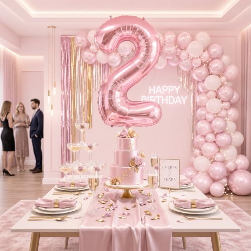Image of Number Balloons Pink Party Balloon - Giant Number 2 Balloon, 40 Inch Large Balloon, Birthday Decorations for Women, Birthday Balloon for Anniversary Baby Shower Princess Party Decorations