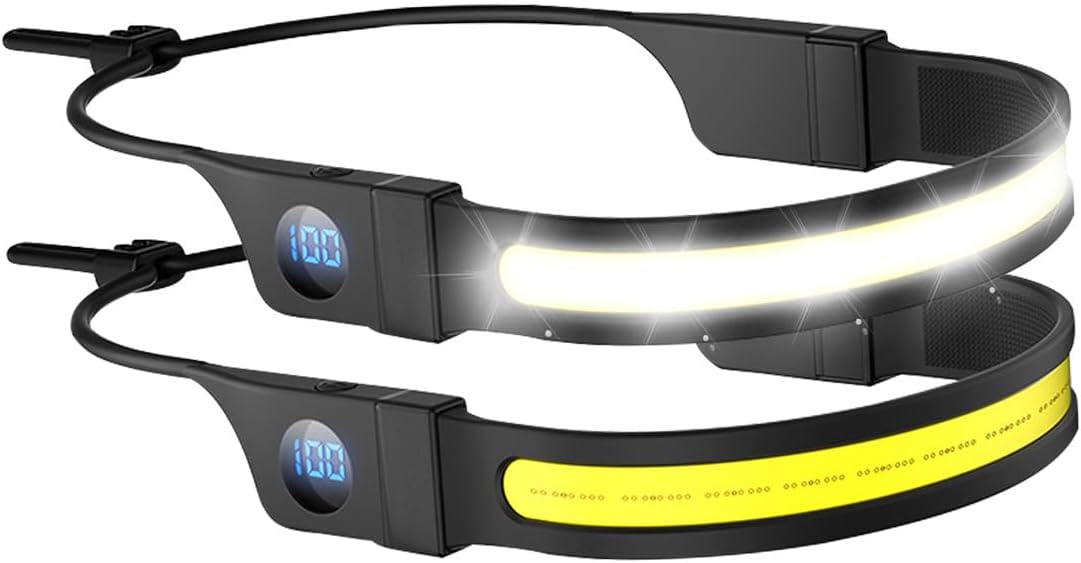 Headlamp Rechargeable, 230° Wide Beam LED 1500lm ForeHead Lamp with Digital Battery Display, Waterproof Headlight Flashlight for Camping Hiking Running Indoor Outdoor, Adjustable Silicone Band