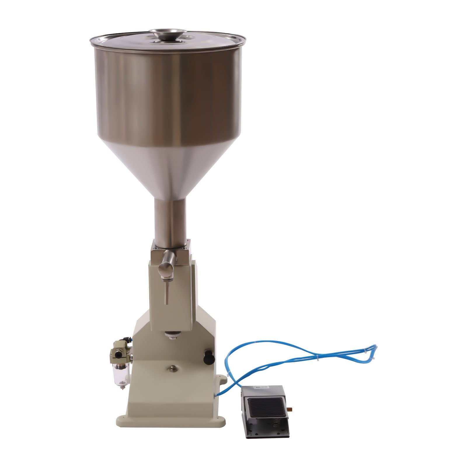 Máquina de llenado de líquido en pasta neumática, máquina de llenado de botellas semiautomática de 10 a 110 ml, máquina de llenado de pasta líquida con tolva de 10 l para cosméticos, aceites, cremas