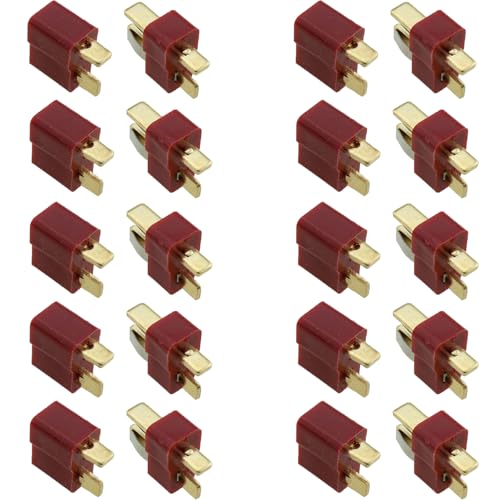 TAODAN 20PCS Red T Plug Connector Female and Male Suitable for RC Hobby Car Boat Aeroplanes Lithium Polymer Battery