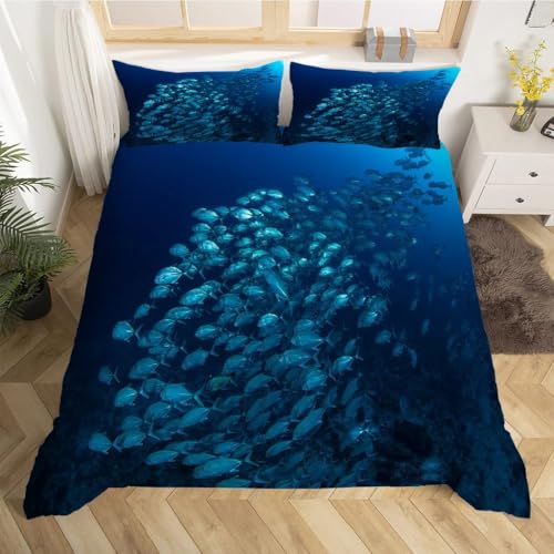 Housse de couette 160x200 poisson facile à border grâce à sa fermeture éclair