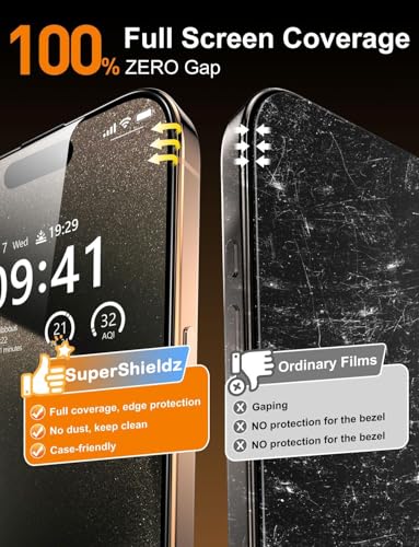 Image of Supershieldz 2-Pack Screen Protector Compatible for iPhone 15 Pro Max (6.7-Inch) Tempered Glass, Easy Installation Tool, 9H Hardness, HD Clear, Case Friendly, Full Coverage