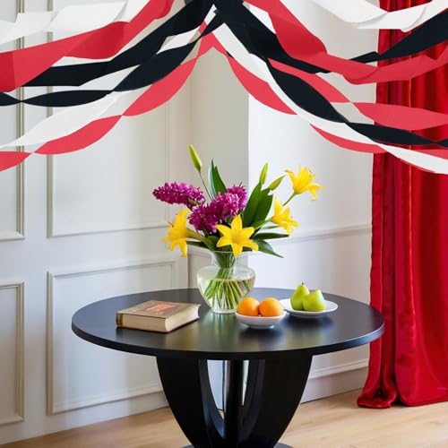 Image of Crepe Paper Streamers 6 Rolls 492ft, Red Black and White Crepe Paper Decorations for Graduations Birthday DIY Gift Wrapping Holiday Party Decor, 1.77 Inch x 82 Ft /Roll
