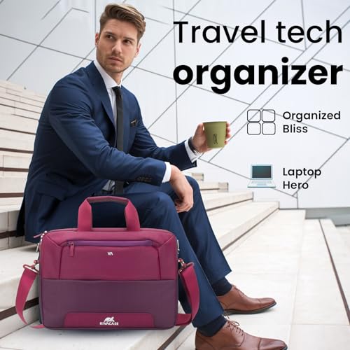 Image of RivaCase Suzuka 7727 Laptop Bag Water Resistant Polyester Fabric fits most popular Macbook Laptops Ultrabooks 13.3 to 14 inches Computer Bag for Women /Men /Travel /Business Style Briefcase Claret Violet