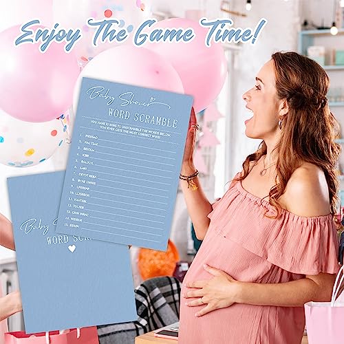 Word Scramble Baby Shower Game Kit - Minimalism Blue - 30 Double-Sided Fill In Game Cards & 1 Answer Card For Baby Shower, Gender Reveal Party Favor, Decorations & Supplies - B08 - Thumbnail 4