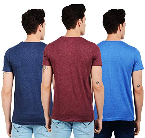 Image of Josh Daniel Men's Plus Size Cotton Rich Round Neck Half Sleeve Solid T-Shirts - Pack of 3 (PLUS-SCRN-3-MA-NM-RBM, Maroon, Navy Blue & Royal Blue Melange)