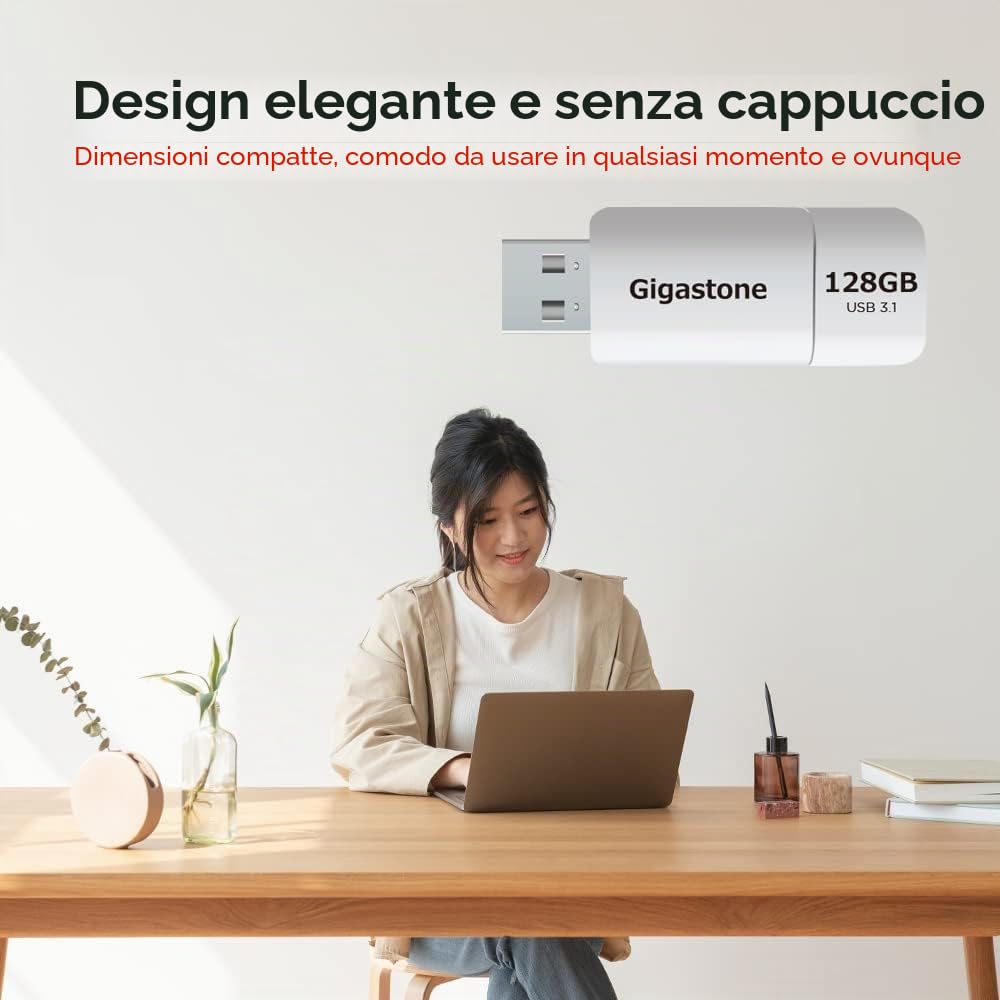 Gigastone Chiavetta USB 128 GB Set da 10, Z60 USB 3.2 Gen 1 Serie, R/W 120/80 MB/s alta velocità, Senza cappuccio con design retrattile, compatibile con interfaccia USB 2.0 / USB 3.0 / USB 3.1