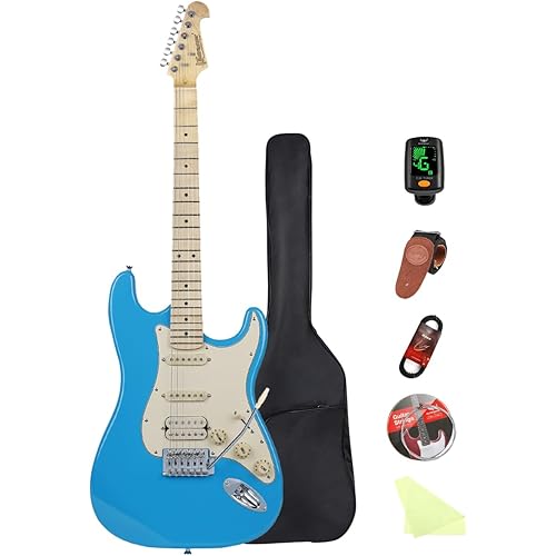 Bullfighter Electric Guitar for Music Lover Beginner 39 Inch Full Size Solid Body Electric Guitar Guitarra Beginner Kit ST SSH Series (Blue)