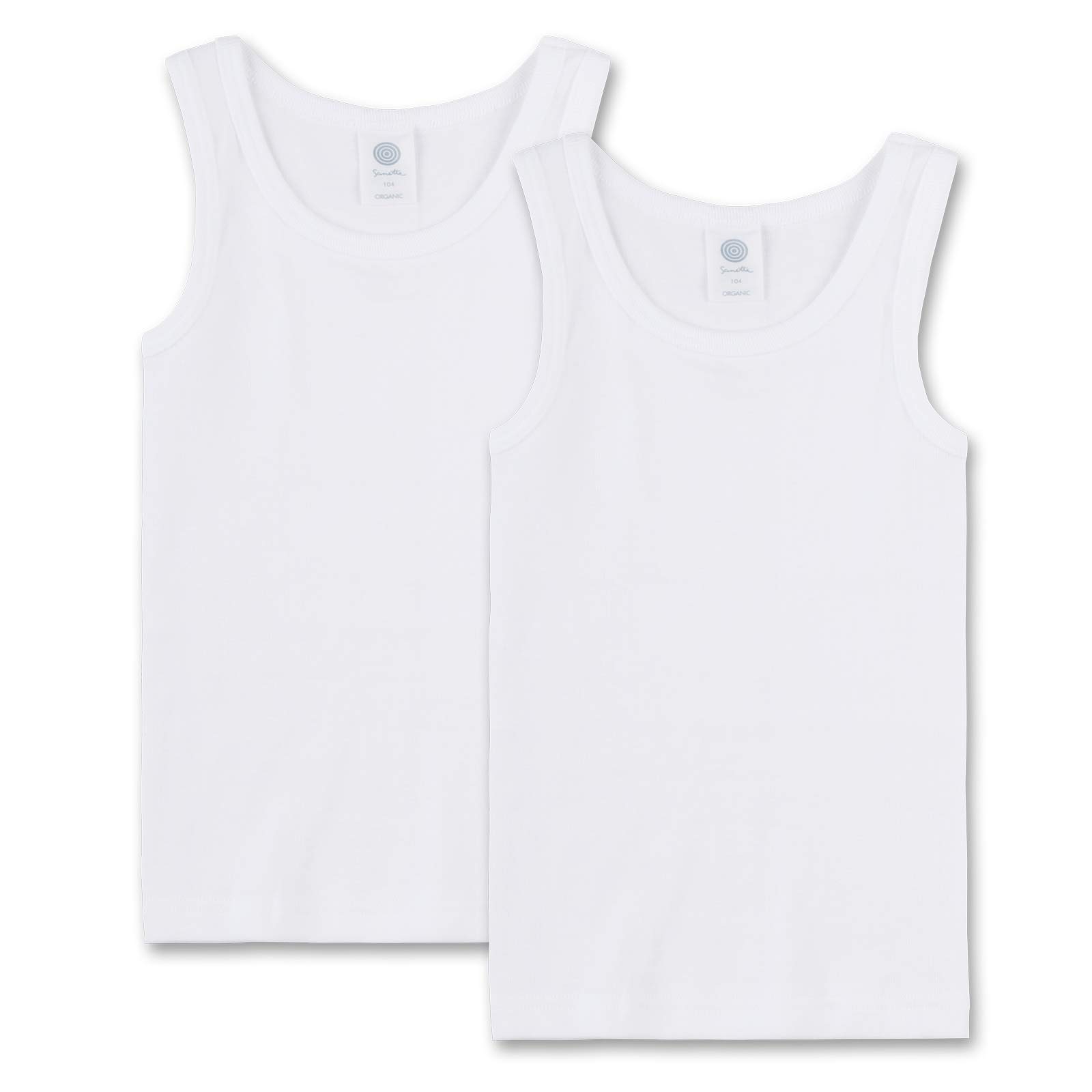 Sanetta Niños Camiseta Interior 2er Paquete - Camiseta Sin Brazo, Tanque Top, Básico, Algodón Orgánico, Blanco