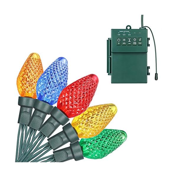 DEWENWILS Batteriebetriebene Weihnachtslichter mit Timer, Fotozellen-Sensor, 6,8 m, 40 LEDs, C7 LED-Weihnachts…