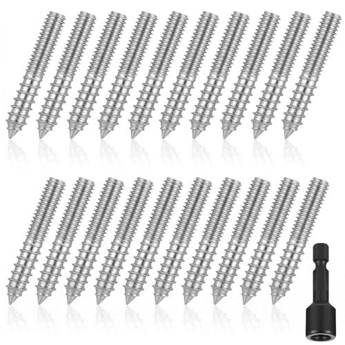 Image of Hicarer 20 Pack 3 /8-16 x 3 Inch Hanger Bolts Double Headed Bolts with Driver Self Tapping Screw Threaded Rod Screws for Furniture Double Headed for Wood Furniture Joint, Silver