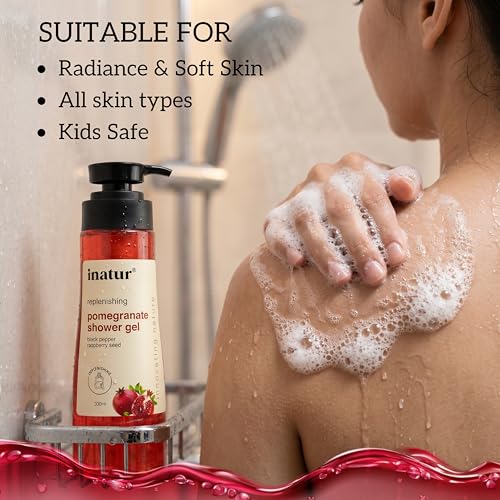 Image of inatur Pomegranate Shower Gel | Refreshing & Rejuvenating Body Wash | Sulfate-Free & Gentle Cleanser | Hydrating & Nourishing | Liquid Shower Gel for Glowing Skin | For All Skin Types | 350ml