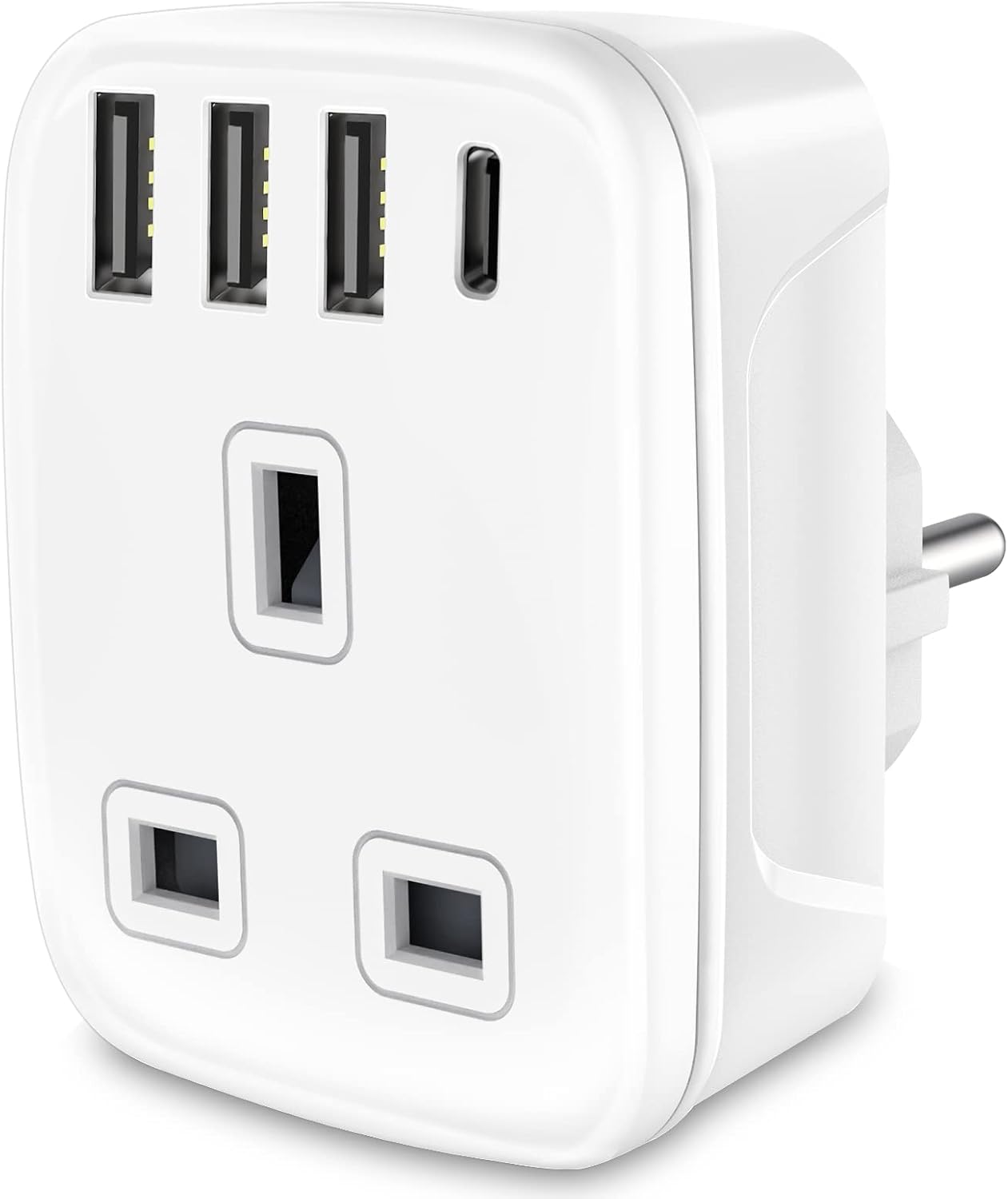 Travel Adapter UK to European Plug Adapter with USB C, Grounded EU 4