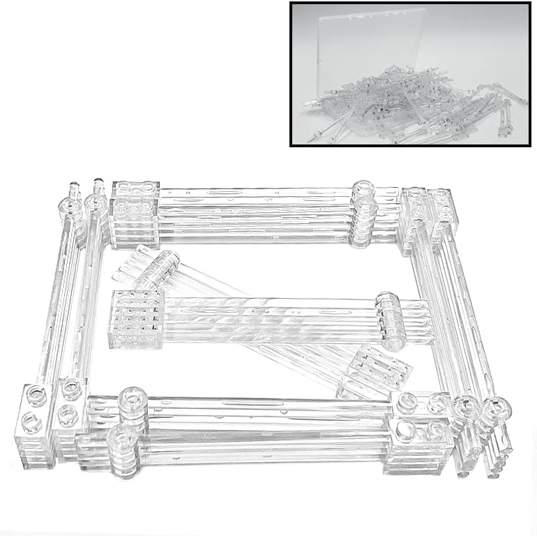 50pcs Clear Sticks Accessories, Transparent Bar 12L with 1x2 Plate End Hollow Studs and 1x1 Round, Compatible with Lego Parts and Major Brands