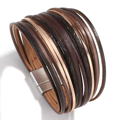 Image of Fesciory Leather Wrap Bracelets for Women, Boho Leopard Multi-Layer Crystal Beads Cuff Bracelet Jewelry