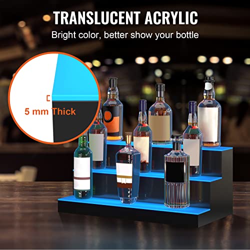 Image of VEVOR LED Lighted Liquor Bottle Display, 3 Tiers 24 Inches, Supports USB, Illuminated Home Bar Shelf with RF Remote & App Control 7 Static Colors 1-4 H Timing, Acrylic Lighting Shelf for 18 Bottles