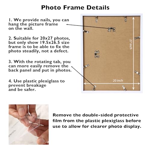 Image of JCJMY 20x27 Picture Frame White for Puzzles Poster Photo Picture, Horizontal and Vertical Formats for Wall Hanging, 20 x 27 Wall Gallery Poster Photo Puzzles Frame for 20 by 27 Photos Posters,White
