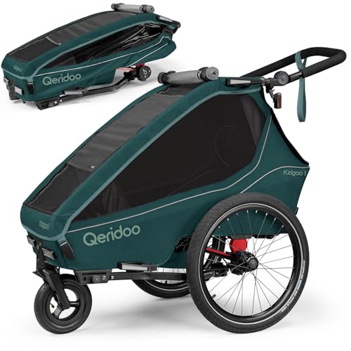 Qeridoo Kidgoo 1 | Fahrradanhänger 1 Kind mit Federung & 3-in-1-Verdeck | Kinderfahrradanhänger & Jogger Kinderwagen | Faltbarer Fahrrad Anhänger Kinder | Komfortabler Kinderanhänger Fahrrad