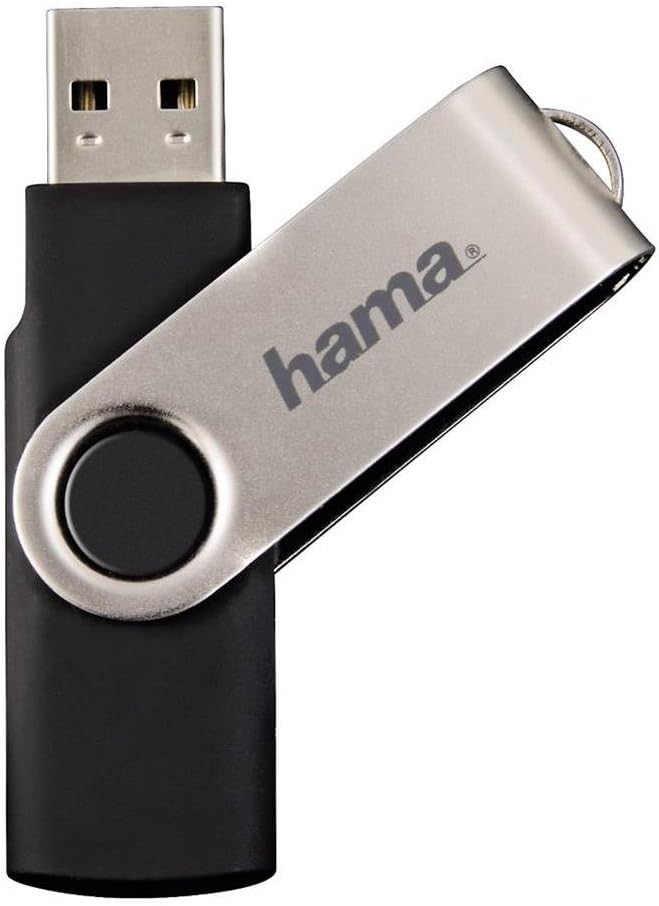 Hama 64 GB USB Flash Drive USB 2.0 Data Stick (15 MB/s Data Transfer, with Eyelet for Attaching to Key Ring, Memory Stick, Metal Memory Stick, Suitable for Windows/MacBook) Silver