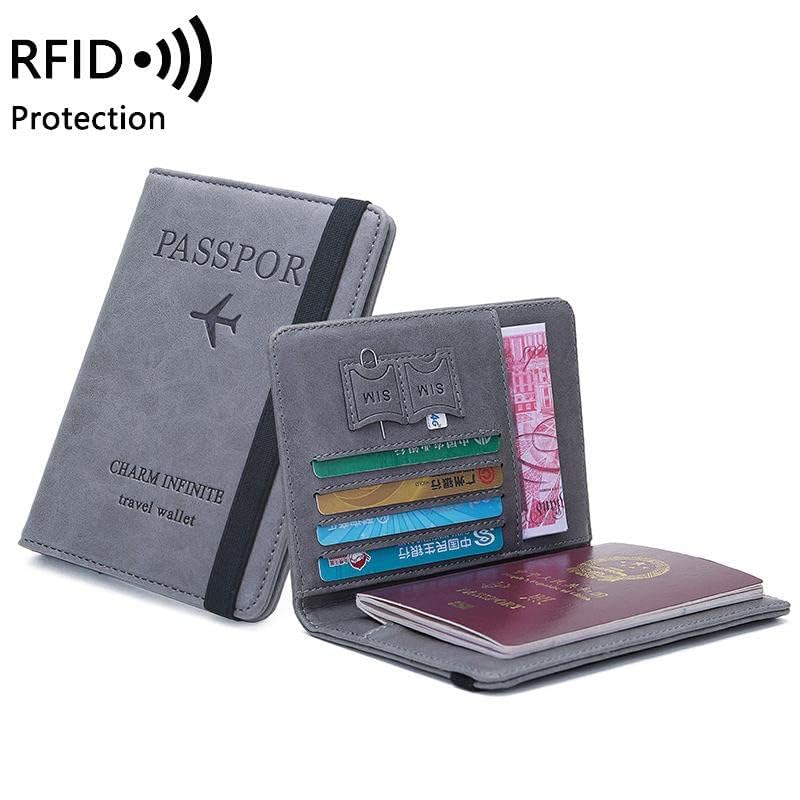 Image of Passport Holder Cover Wallet RFID Blocking PU Leather Travel Document Holder, Card Case Travel Accessories for Women Men (Grey)