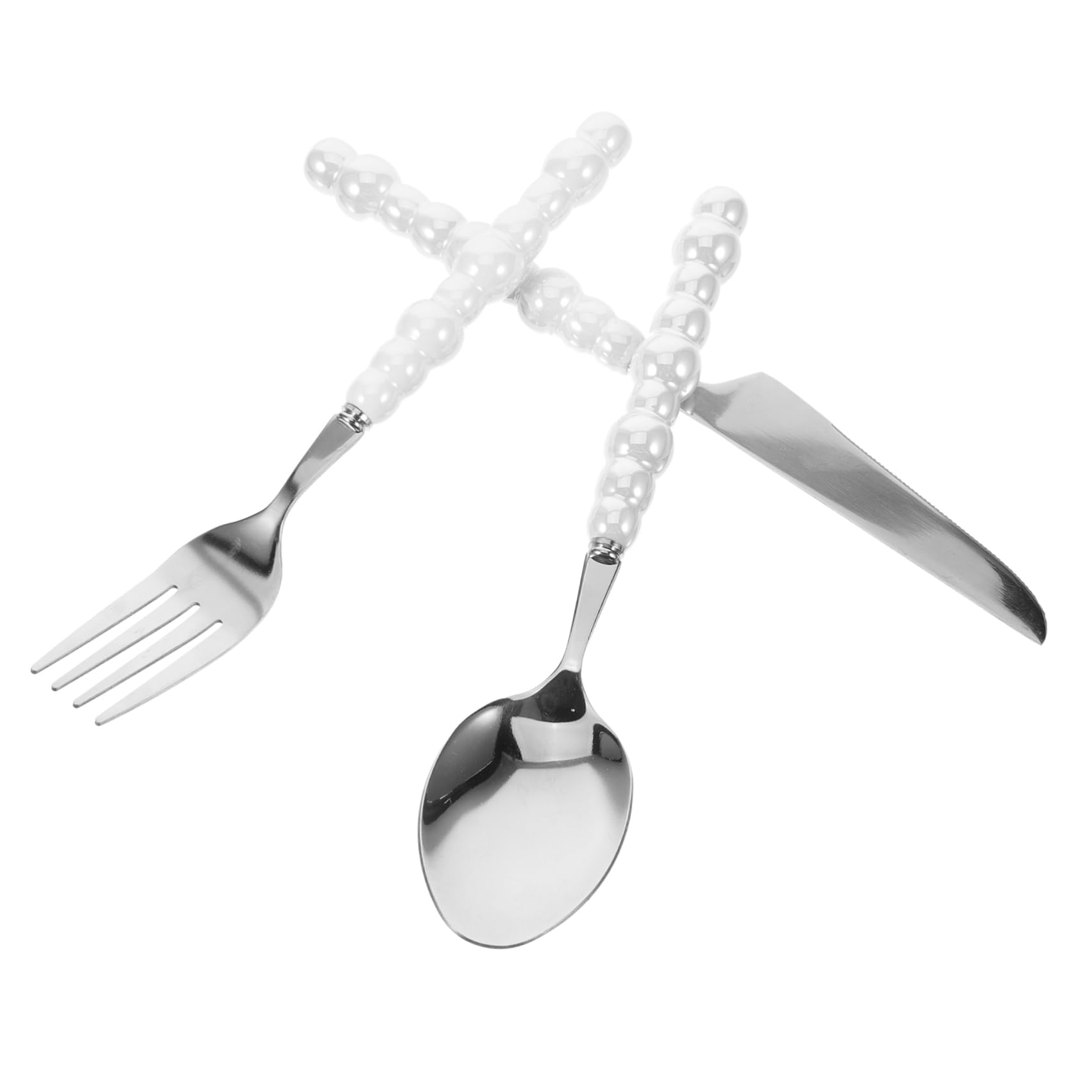 HEALLILY 1Set Portable Pearl Handle Stainless Steel Cutlery Western Dinnerware for Home Kitchen Restaurant for Parties Camping Easy to Clean