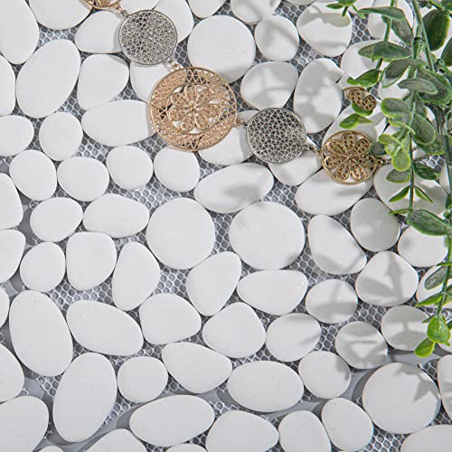 Diflart White Pebble Backsplash Tile Polished For Kitchen Shower Floor Wall Tiles Pack Of 5 Sheets #TOP6