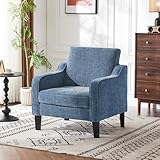 Bonnlo Armchair, Mid Century Modern Fabric Accent Chair for Living Room, Small Tub Chair with Thick Cushion, Comfortable Lounge Chair Perfect for Bedroom, Apartment, Office, Navy, Chenille