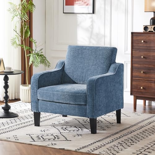 Image of VINGLI Navy Blue Accent Chair Chenille Upholstered Armchair for Living Room
