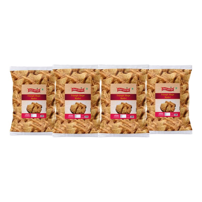 Image of OKHLI MUSAL BRAND Chaat Papdi Bhel Puri | Chat Puri||Chat Papdi||Dahi Bhalla|Dahi Chaat Triangle Trikoni Mathri|Evening Tea Time Snacks Namkeen Crispy Ready to Eat Lachaa Papdi Mathi-850g*4Pack