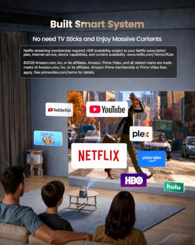 4K Portable Smart Projector with WiFi and Bluetooth [Compatible with Netflix & Dolby Audio], Mini Outdoor Movie Projector with Native 1080P, Auto Keystone & Electric Focus for Home Theater, Bedroom - image 2