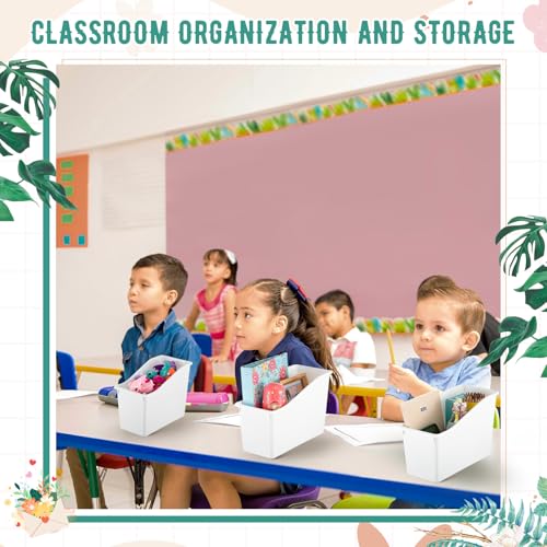Image of Geetery Plastic Book Bins for Classroom, 6 Pcs, White
