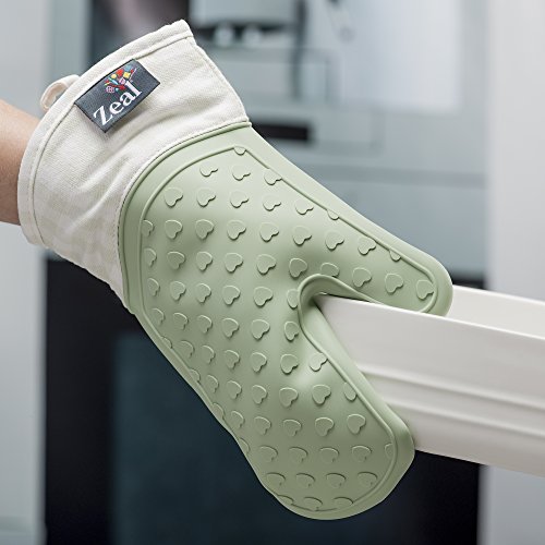 Zeal Silicone Heavy Duty Single Oven Mitt Glove Gingham, Sage Green (29 cm Long) - Image 4