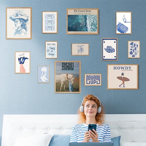 Image of Coastal Cowgirl Room Decor Aesthetic, Coastal Granddaughter Decor, Beachy Western Room Decor Aesthetic, Beach Wall Art Prints, Blue Preppy Decor for Teen Girls Bedroom Decor, Coastal Cowgirl Decor