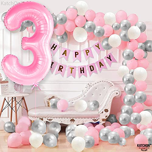 Image of KatchOn Pink Number 3 Balloon 40 Inch, Birthday Decorations