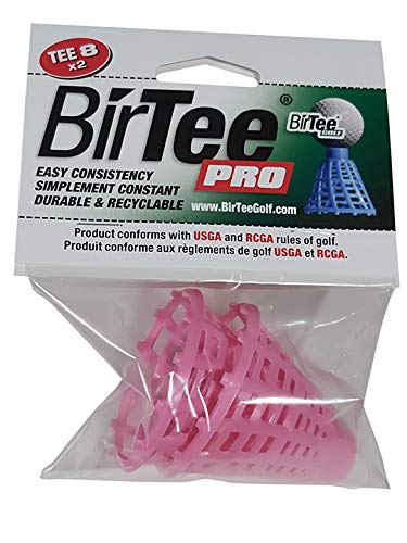 BirTee Pro Golf Tees - Size #8 (2") Individual Size Pack - 2 Tees Per Pack. Winter/Mat/Simulator Tees (Pink)