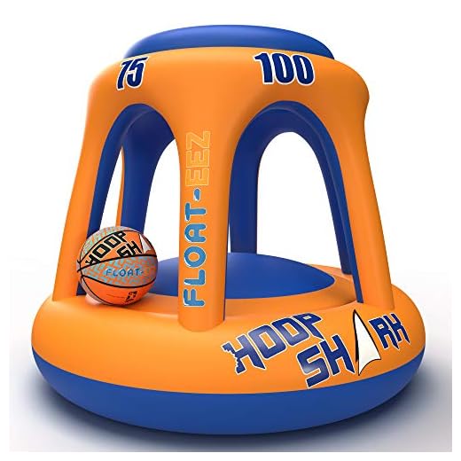Hoop Shark Swimming Pool Basketball Hoop Set by FLOAT-EEZ - 2020 Edition - Inflatable Hoop with Ball Included - Perfect for Competitive Water Play and Trick Shots - Ultimate Summer Toy (Orange)